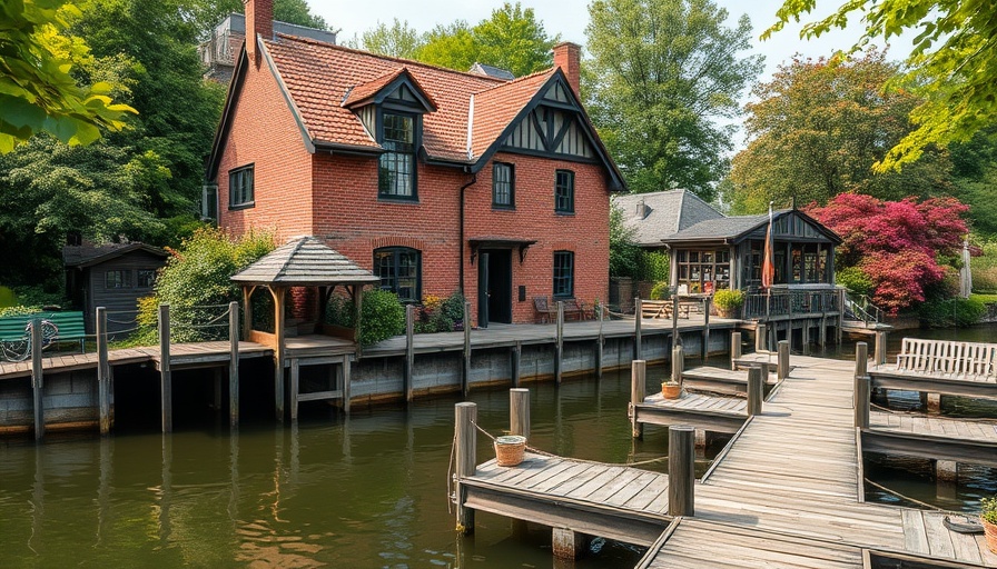 Scenic view of charming waterside building in Illinois.