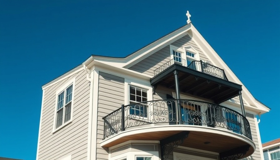 Widow's walk on a coastal home with ornate iron railing.