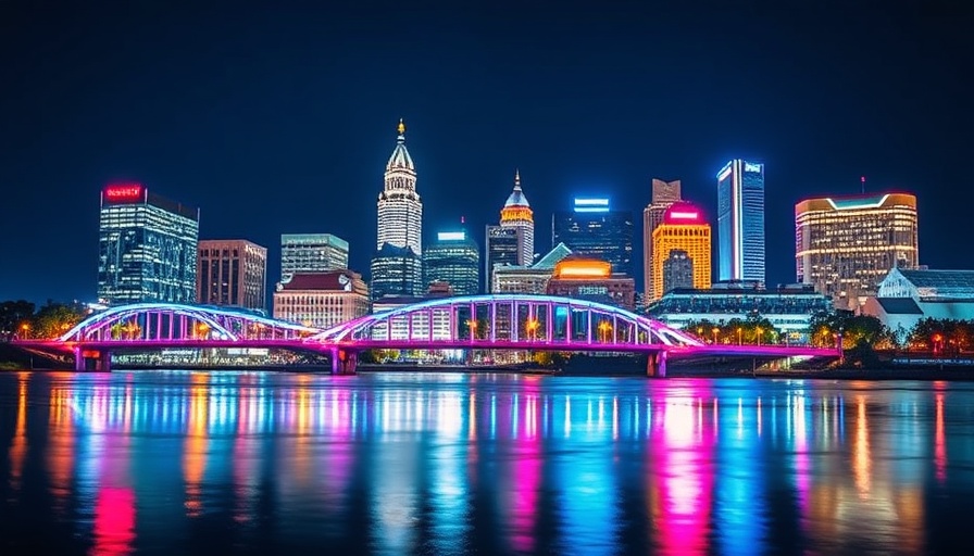 Cincinnati's Newest Home Listings cityscape view with colorful reflections.