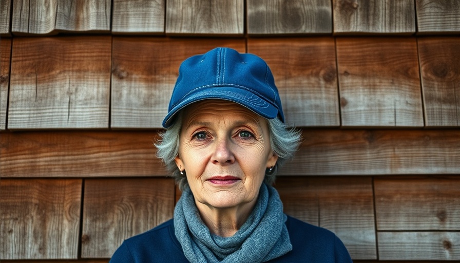 Mature woman with blue cap against rustic wall, 2025 political landscape changes.