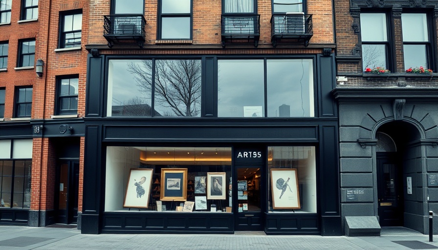 Harlesden High Street Mayfair pop-up art exhibit details displayed on a modern storefront with black facade.