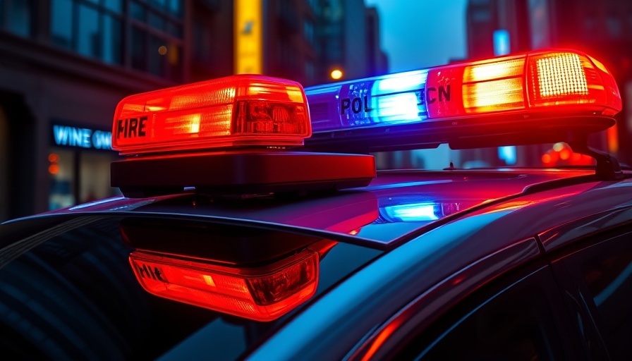 Flashing red police siren light in urban setting.