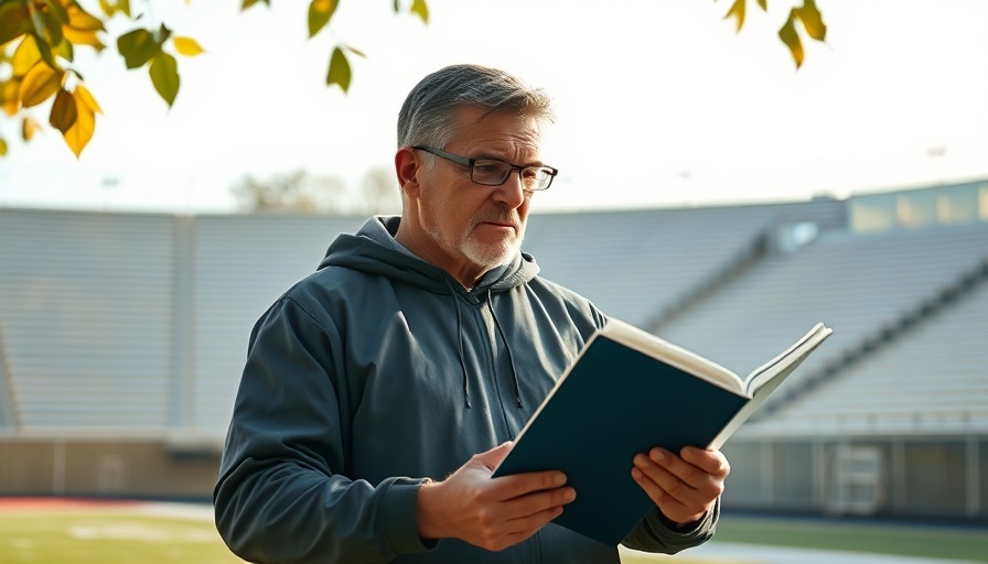 Coach contemplating new strategies in stadium. Matt Rhule Penn State Coaching Potential.