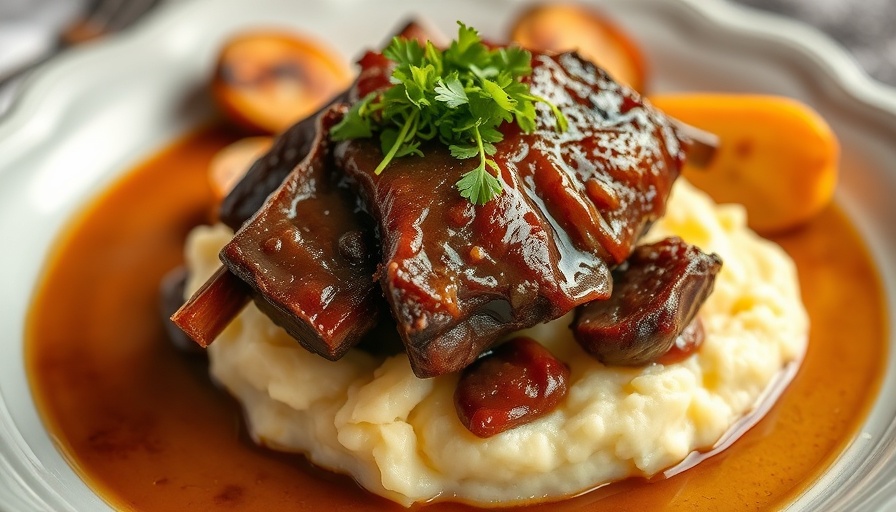 Braise short ribs like a chef with vegetable garnish and mashed potatoes.
