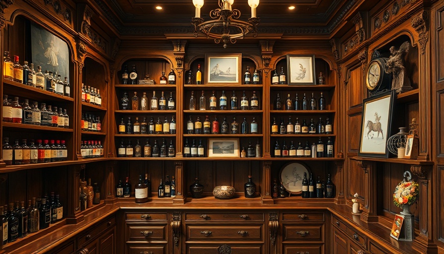 Elegant vintage Parisian apothecary with ornate shelves in warm lighting.