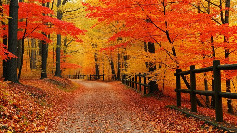 Fall foliage path in Philadelphia with vibrant autumn colors.
