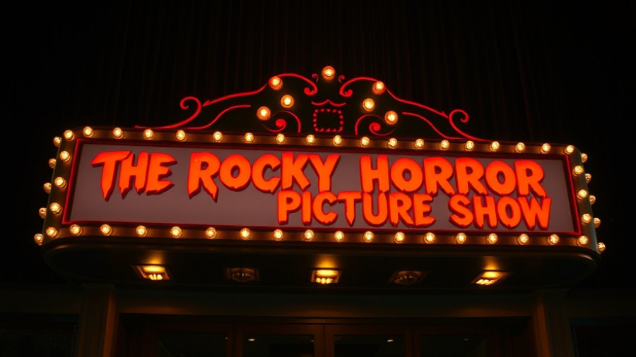 Classic marquee for 'The Rocky Horror Picture Show' at Halloween movie screenings in Philadelphia.