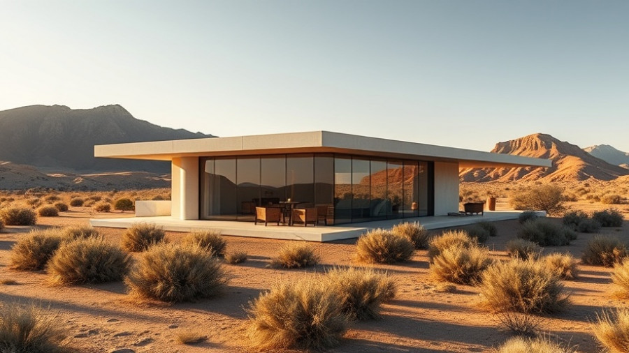 Modern off-grid home near Joshua Tree with desert backdrop.