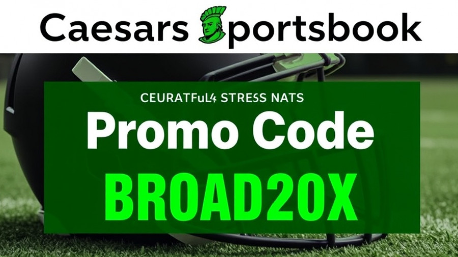Caesars Sportsbook Promo Code BROAD20X on a sports-themed banner.