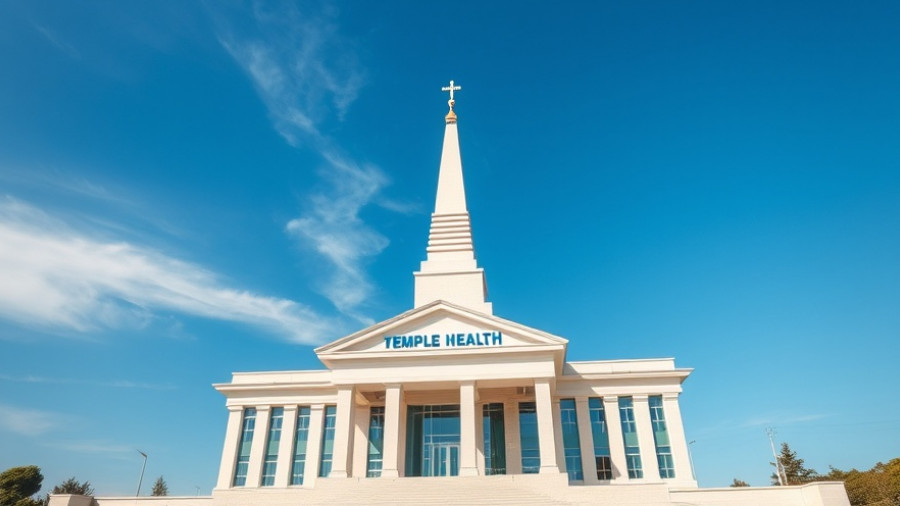 Temple Health building under clear sky, focus on structure.