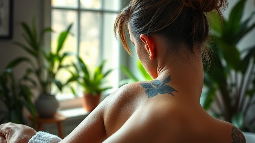Tattooed female masseuse providing prenatal massage in a tranquil indoor setting.