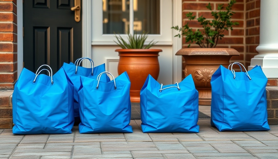 Blue delivery bags at doorstep, Philly Area Meal Delivery Services.