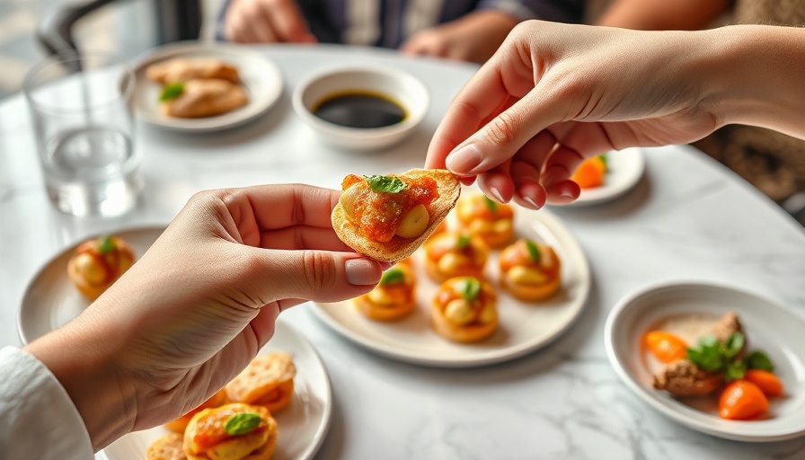 Elegant appetizers on a marble table at best happy hours in Philadelphia.