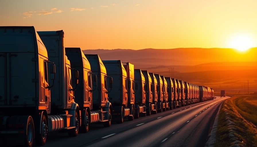 Trucks on highway during sunset reflecting on tariffs impact.