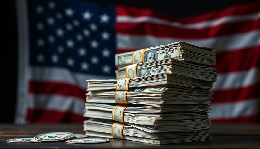 DOGE government spending cuts visualized by cash stacks and flag.