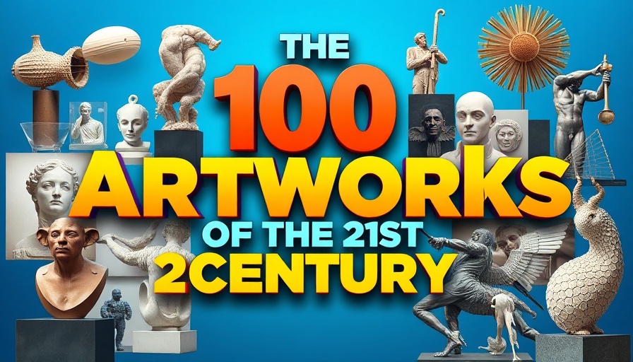 Collage with artworks and text, highlighting the best artworks of the 21st century.