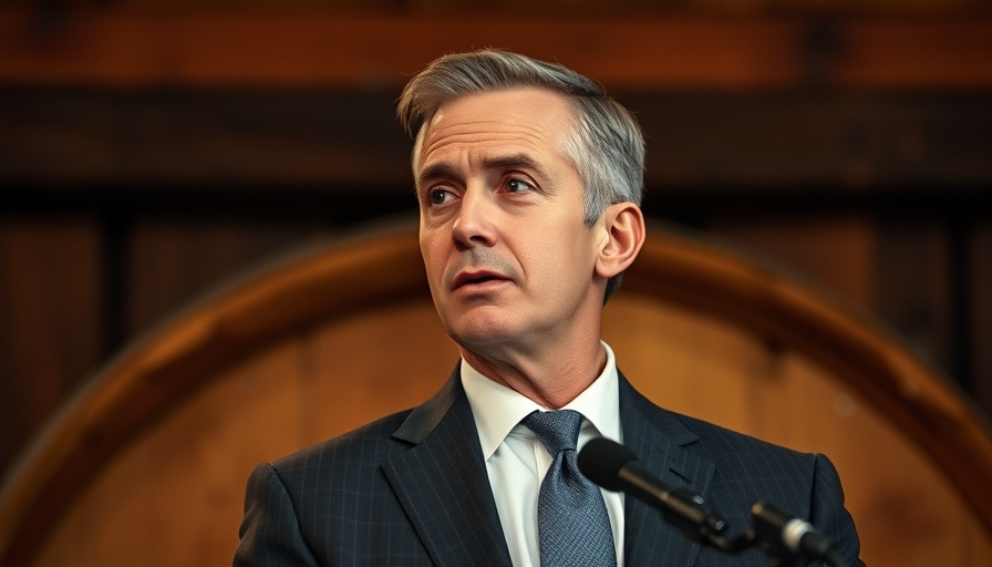 Middle-aged businessman discussing at an event, warm lighting.