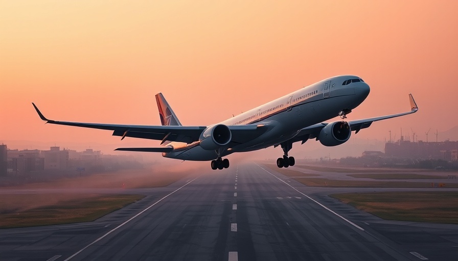 Airplane takes off at sunset, Philadelphia International Airport.
