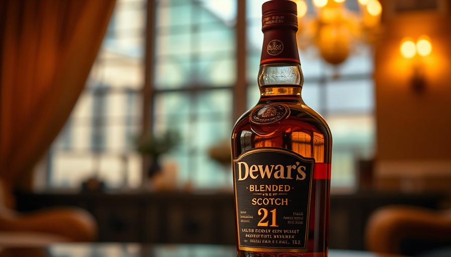 Dewar's blended scotch 21 year elegantly displayed in warm light.