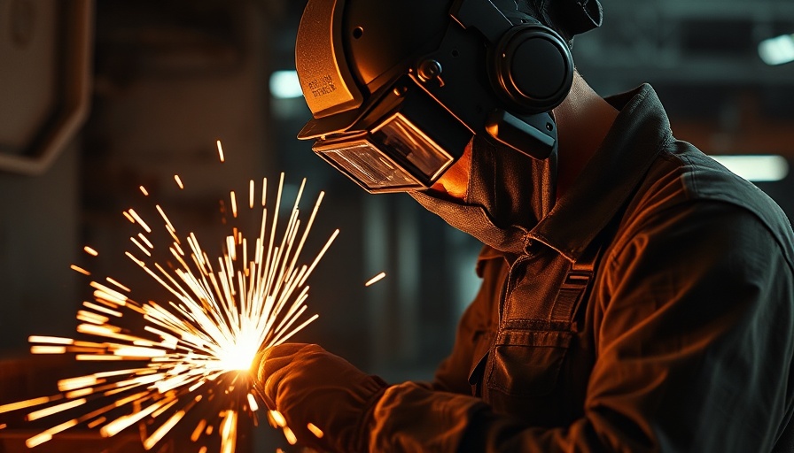 Factory worker welding metal, highlighting economic industrial benefits