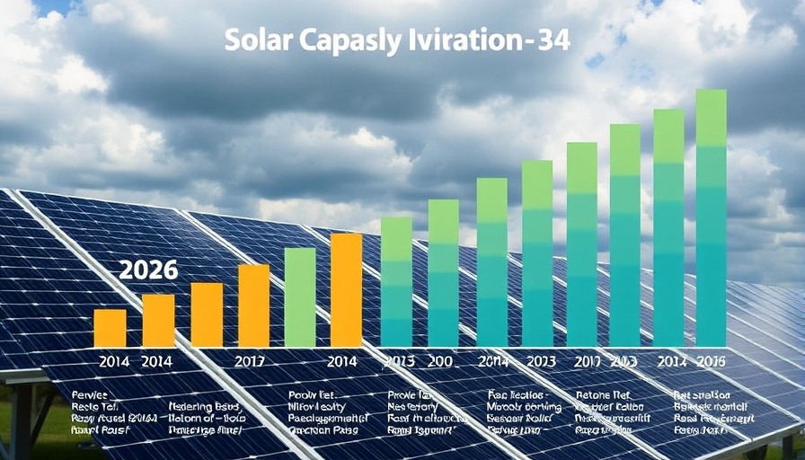 Pennsylvania solar capacity bar chart against solar panels and clouds, highlighting growth from 2014 to 2023.