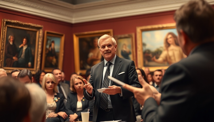 Auctioneer addressing audience at contemporary art auction.