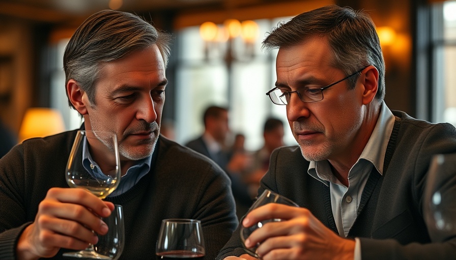 Ridley Scott wine tasting with professional in warm lighting.