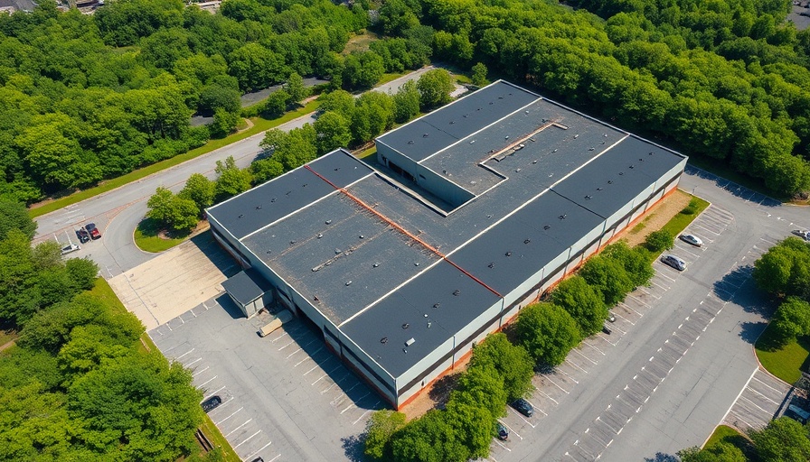 Aerial view of industrial buildings with black roofs in Delaware, office-to-industrial conversion.