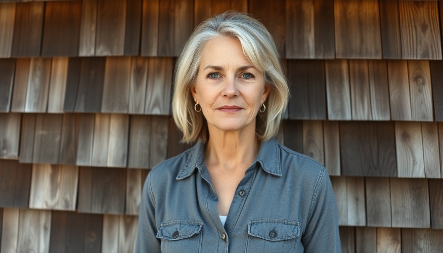 Woman standing in front of wooden background at America's political crossroads.