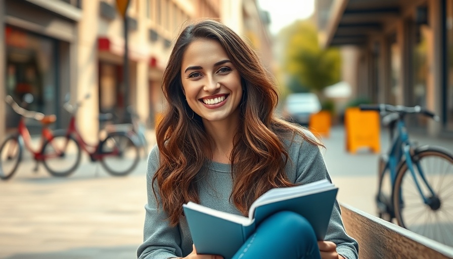 Smiling woman sitting outdoors, embodying how to be a brave woman.