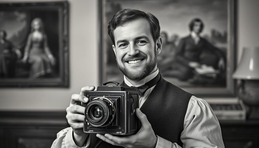 Vintage 19th-century man taking a selfie in black and white