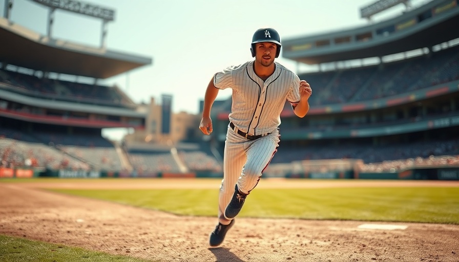 Baseball player in action running towards the base.