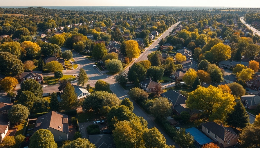 Aerial view of peaceful suburban neighborhood in Philadelphia area.