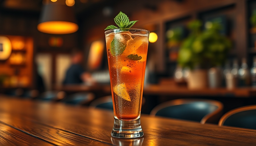 Refreshing spring cocktail with mint garnish on a wooden table in Philadelphia.