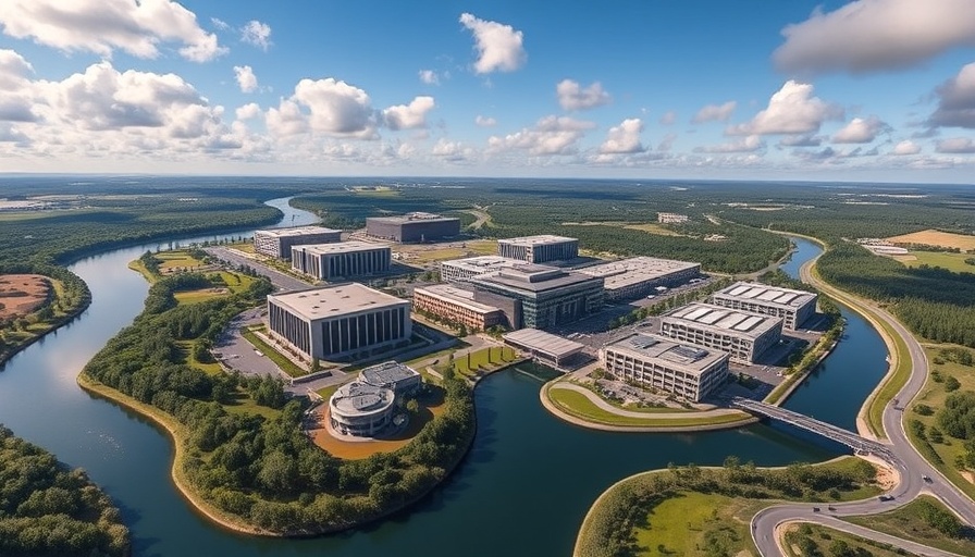 Aerial view of NorthPoint data center campus surrounded by nature.