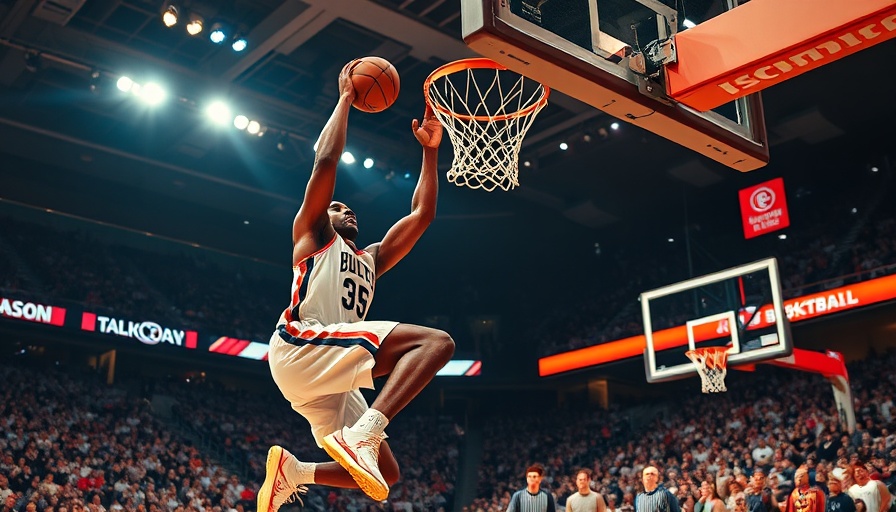 Exciting Sweet 16 basketball game action with a player dunking.