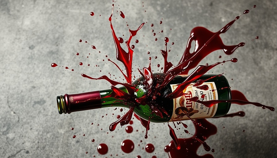 Exploding wine bottle depicting impact of 200% tariffs on wine industry.