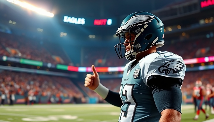 Eagles player handshake post-game under bright stadium lights.