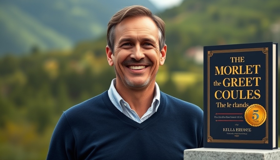 Michael Lewis Government Event: Man next to book cover on public service.