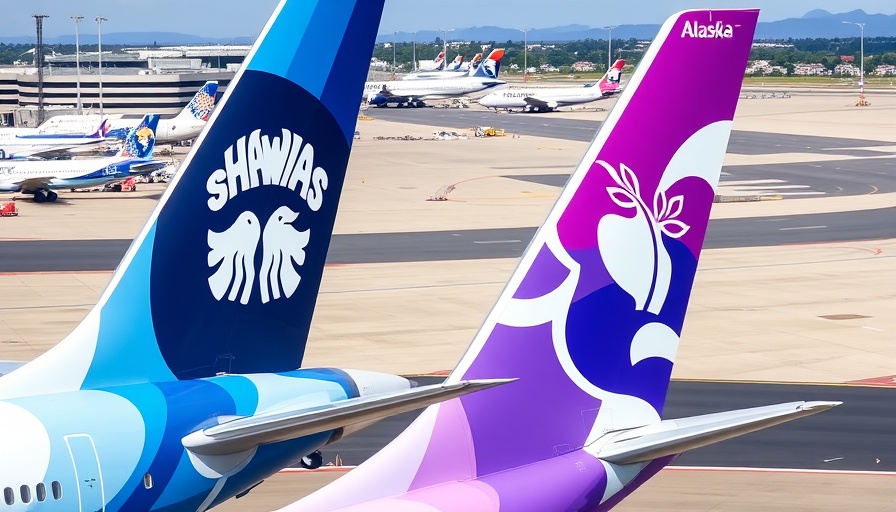 Alaska and Hawaiian Airlines tails at airport, showcasing designs.