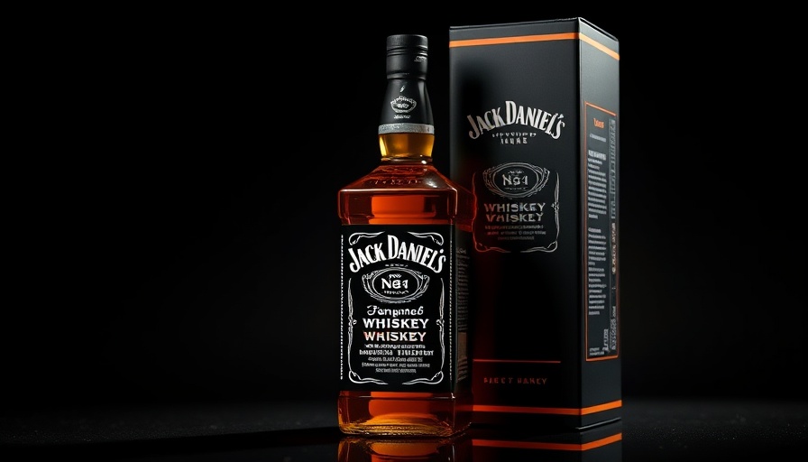 Sleek Jack Daniel's whiskey bottle with packaging on black background.