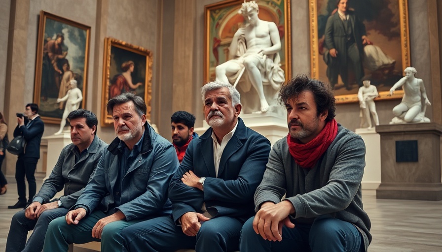 Climate Activists in museum protesting with vandalized art in background.