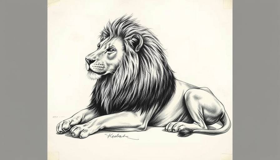 Rembrandt lion drawing auction artwork closeup.