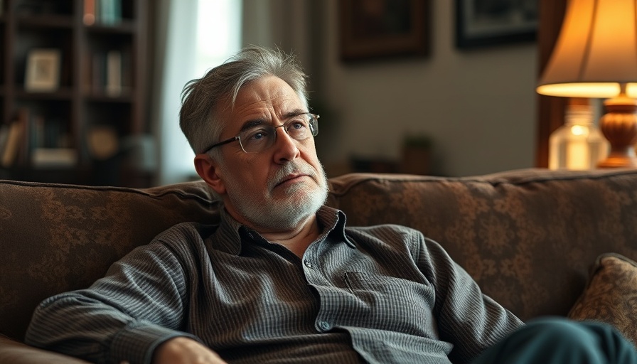 Thoughtful man sitting indoors, warm ambiance.
