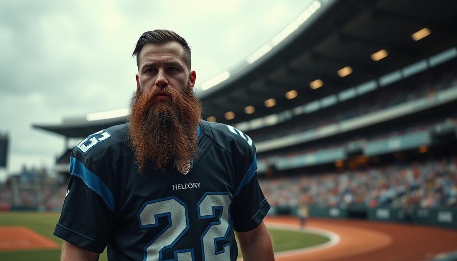 Focused baseball player with long beard on field, 2025 struggles