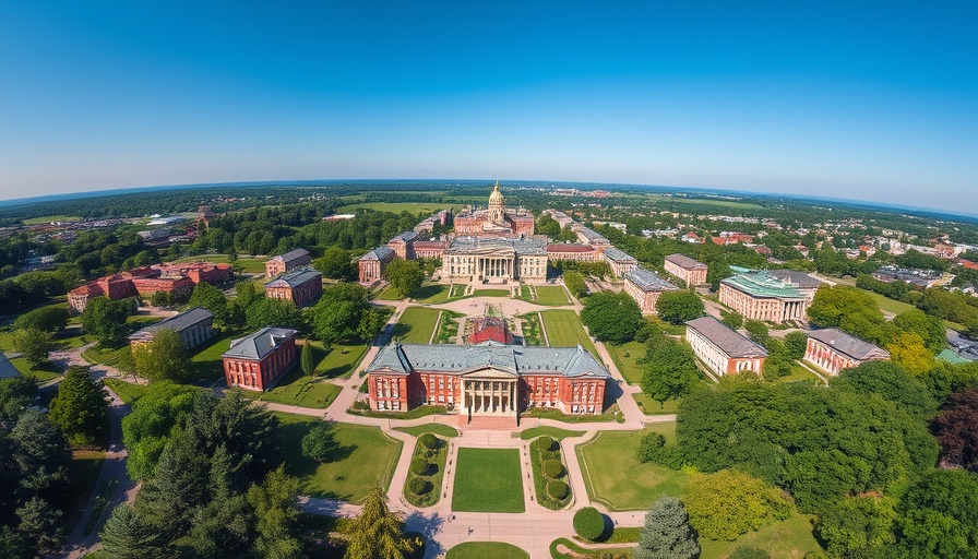 Aerial view of Valley Forge Military Academy campus with lush surroundings.