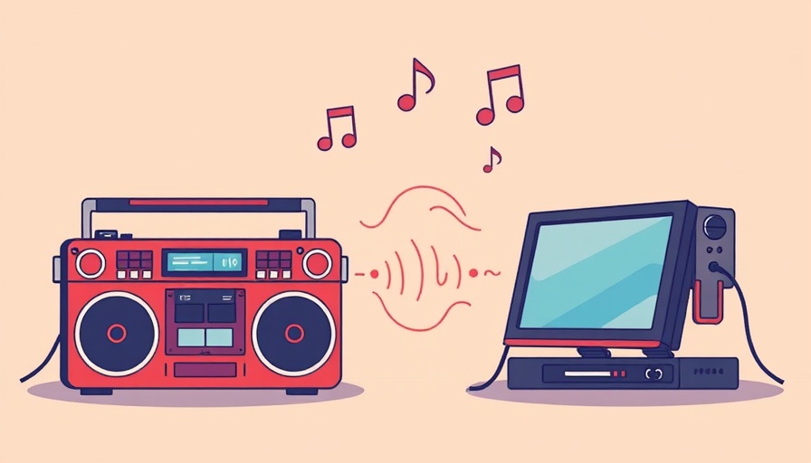 Illustrated music devices showing Music Industry Transformation.