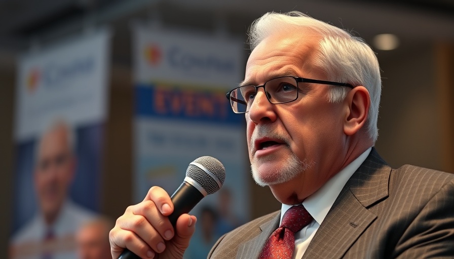 Older man speaking at a conference about US eroding brand in the arts.