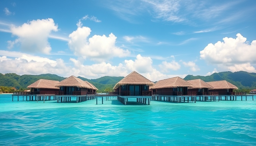 Luxurious Marriott all-inclusive resort overwater bungalows with stunning view.