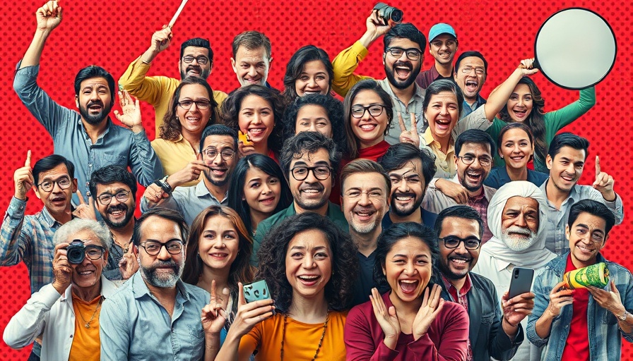 Vibrant collage of people with red dotted backdrop.